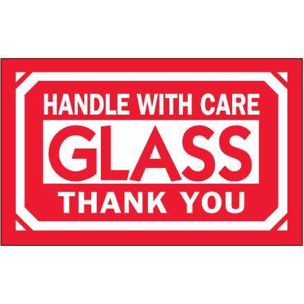 3 x 5" - "Glass - Handle With Care" Labels