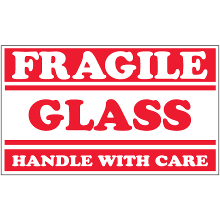 3 x 5" - "Fragile - Glass - Handle With Care" Labels