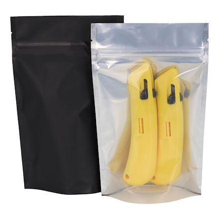 Clear with Matte Black Back Stand Up Pouches